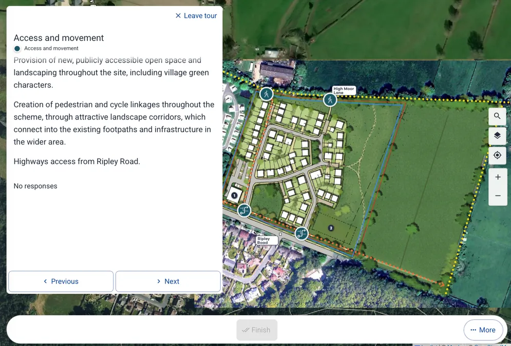 Interactive online engagement proposal map showing planning consultation layers and project context