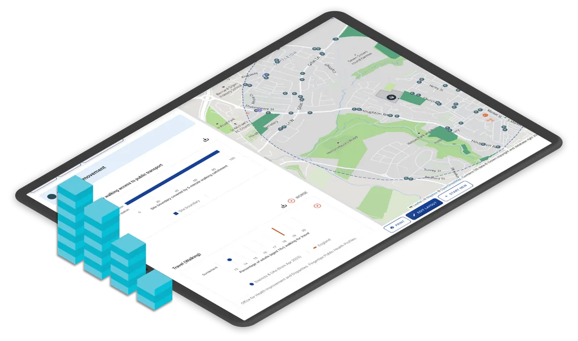 Place analysis dashboard with interactive map and datasets